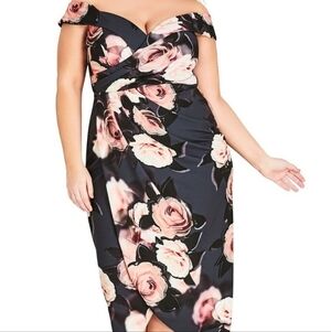 City Chic Black and Blush Floral Midi Dress